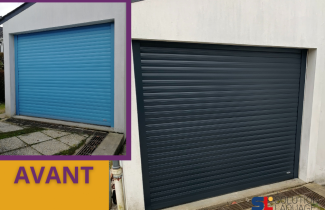 Portail de garage enroulable repeint en gris RAL 7016 sablé 🖤 Peintre d'extérieur Peintre Laqueur