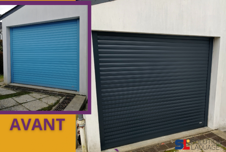 Portail de garage enroulable repeint en gris RAL 7016 sablé 🖤 Peintre d'extérieur Peintre Laqueur