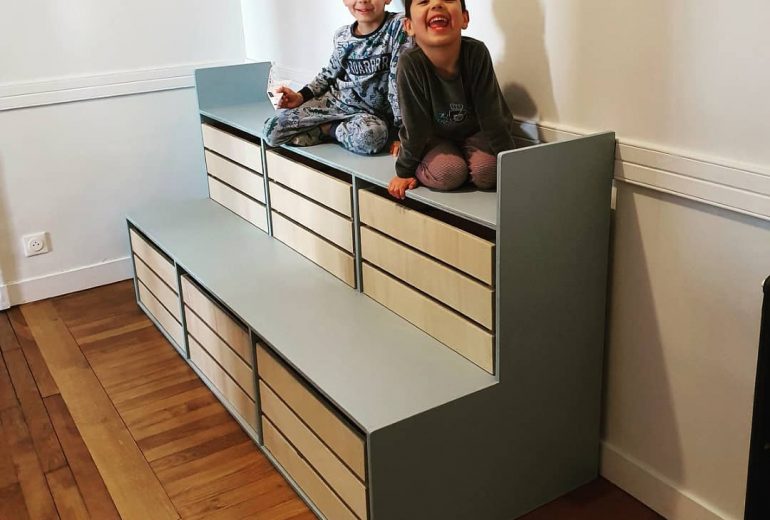 Meuble/Banc de rangement pour enfants Agenceur Ebéniste Fabricant de mobilier Menuisier