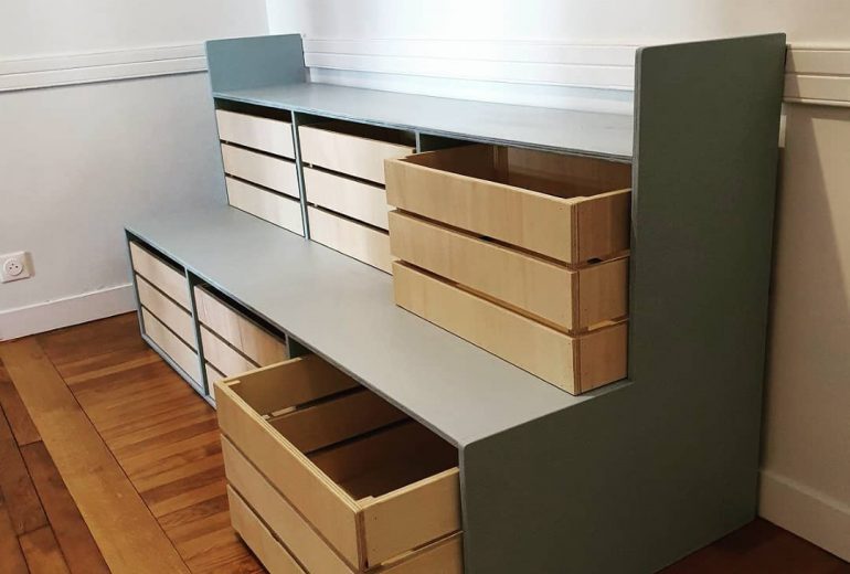 Meuble/Banc de rangement pour enfants Agenceur Ebéniste Fabricant de mobilier Menuisier