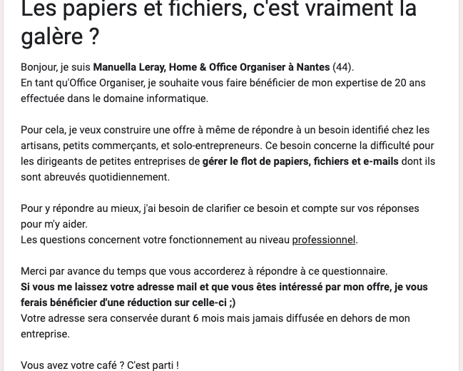 Questionnaire pour mieux vous accompagner