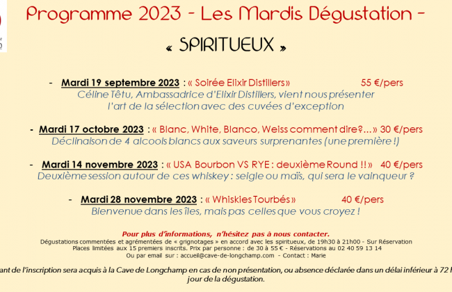 Dégustations Spiritueux, le programme du 2ème semestre : Vous l'attendiez. Le voici ! 😃 🥃 🍸 Caviste Epicier