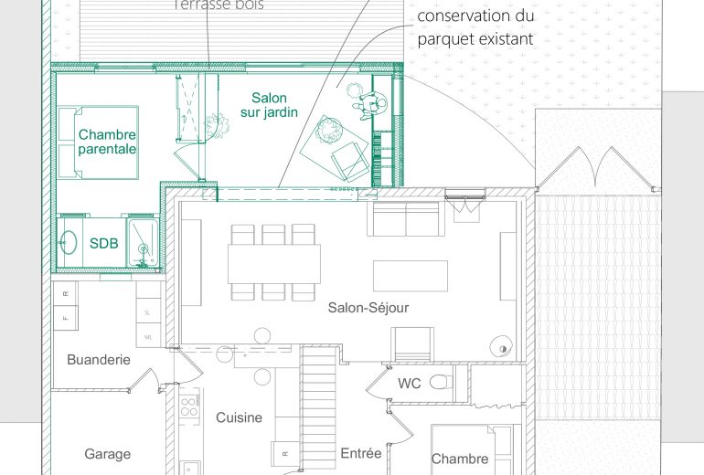 Extension en bois à Couëron Agenceur Architecte d'intérieur Designer d'espace Dessinateur projeteur
