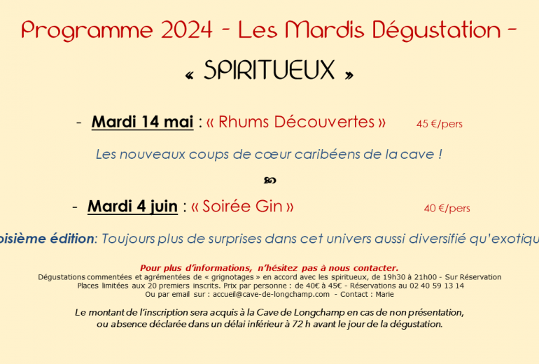 Çà y est le programme des dégustations