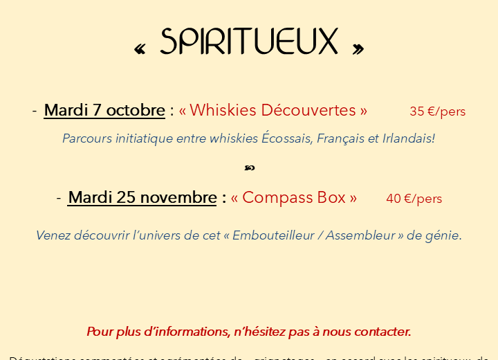 DÉGUSTATIONS SPIRITUEUX Caviste Epicier