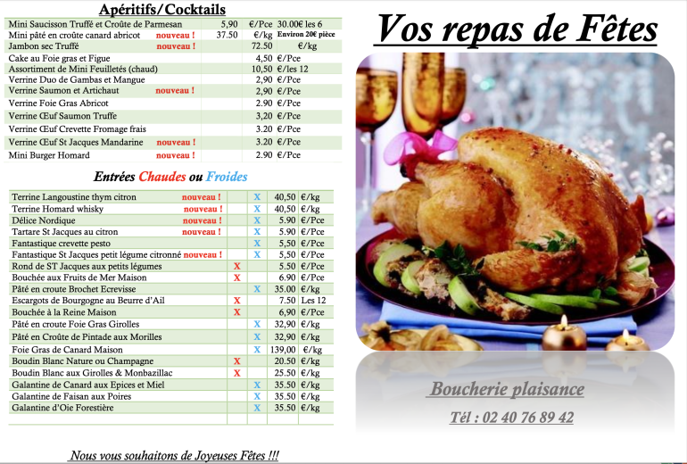 Notre carte pour les fêtes ;) Boucher Charcutier Traiteur Volailler