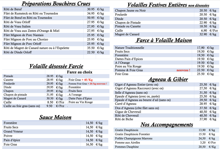 Notre carte pour les fêtes ;) Boucher Charcutier Traiteur Volailler